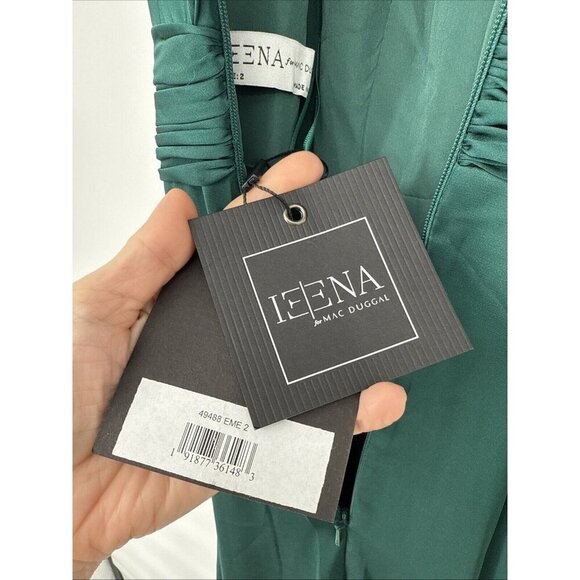 Mac Duggal Size 2 Green HALTER NECK FLOWER DETAIL RUFFLED MIDI Cocktail DRESS - Picture 9 of 9